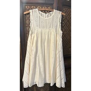 Free People Tu Es La Lace Swing Mini Dress in Ecru Sz XS Boho 70’s